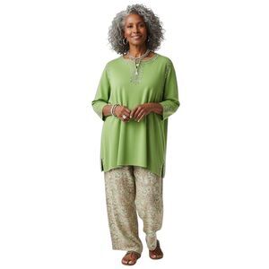 Quacker Factory Lime Green Pullover Sweater Pearl Beads Plus Size 3X